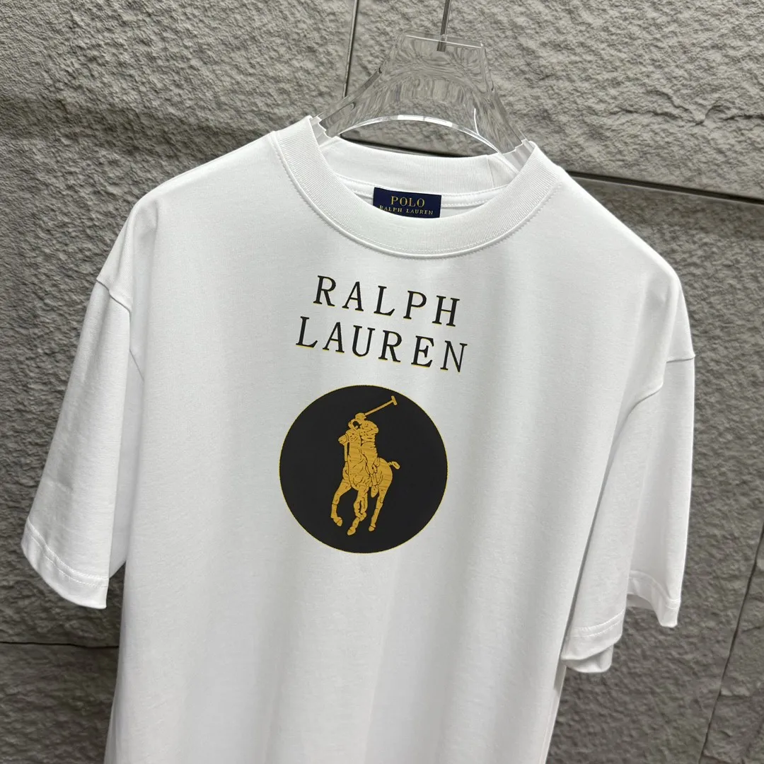 P150 Polo* Ralph Lauren 2025 spring and summer new style Classic letter pony print custom double yarn plain cotton fabric short-sleeved T-shirt for men and women Color: black white Size: S (90-130 pounds) M (120-150 pounds) L (140-165 pounds) XL (160-180 pounds) XXL (180-210 pounds)